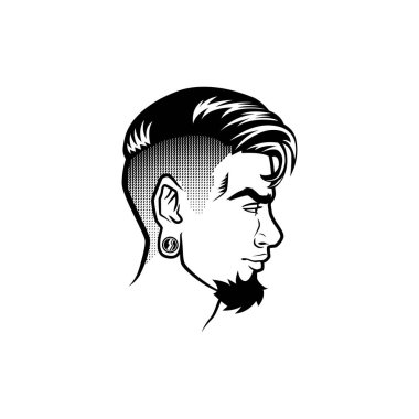 Vektör erkekler yüz profili hipster kafa saç kesimi, bıyık ve sakal sakallı. Silüetler veya avatarlar, amblem ve simgeler, Etiketler için