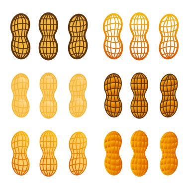 Fıstık kabuğu vektör simgesi ayarla. Web tasarım, amblem ve etiketleri isoleted beyaz backgraund üzerinde fındık simgesini karikatür çizimi