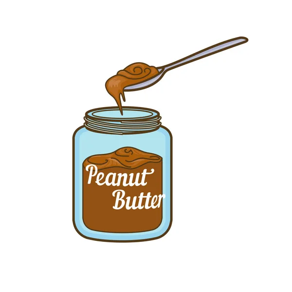 Ложка и вектор арахисового масла. Карикатурная иллюстрация значка из арахиса для веб-дизайна. Эмблемы и этикетки орехов выделены на белой задней панели — стоковый вектор