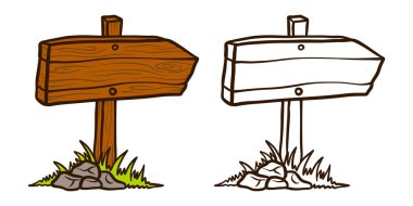 Doodle Ahşap tabela simgesi seti. Beyaz arka plan üzerinde izole web tasarımı için ahşap tabela vektör simgesi el çizilmiş Karikatür