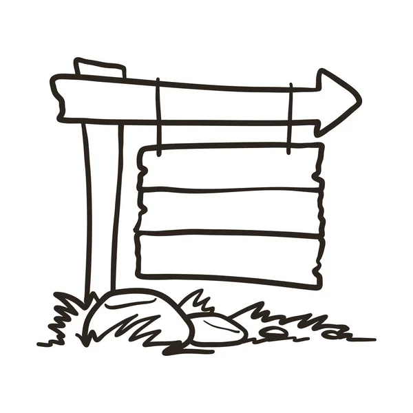 Ikon papan nama Doodle Wood. Gambar tangan Kartun ikon vektor papan nama kayu untuk desain web yang diisolasi pada latar belakang putih - Stok Vektor