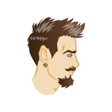 Vektör erkekler yüz profili hipster kafa saç kesimi, bıyık ve sakal sakallı. Silüetler veya avatarlar, amblem ve simgeler, Etiketler için