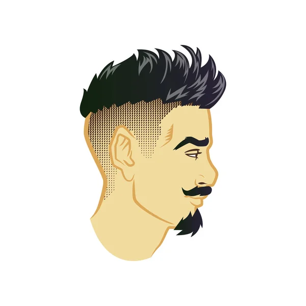 Vektor bärtige Männer Gesicht Profil Hipster Kopf mit Frisuren, Schnurrbärte und Bärte. für Silhouetten oder Avatare, Embleme und Ikonen, Etiketten — Stockvektor