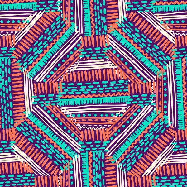 Modèle abstrait de tissu artisanal de style Ikat et boho. Design ethnique traditionnel pour vêtements et fond textile, tapis ou papier peint — Image vectorielle