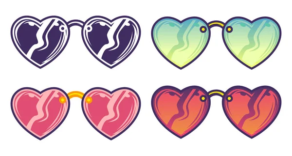 Conjunto de coração em forma de óculos de sol ícone de linha para web design isolado no fundo branco. Ilustração linear de estilo plano —  Vetores de Stock