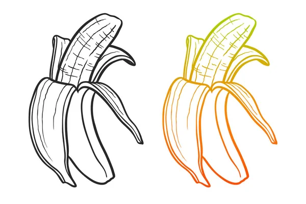 Ilustrasi outline warna dan hitam pisang diset — Stok Foto