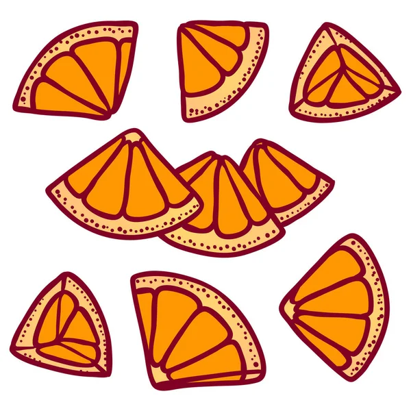 Naranja fruta rebanadas mano dibujado a color ilustraciones conjunto — Archivo Imágenes Vectoriales