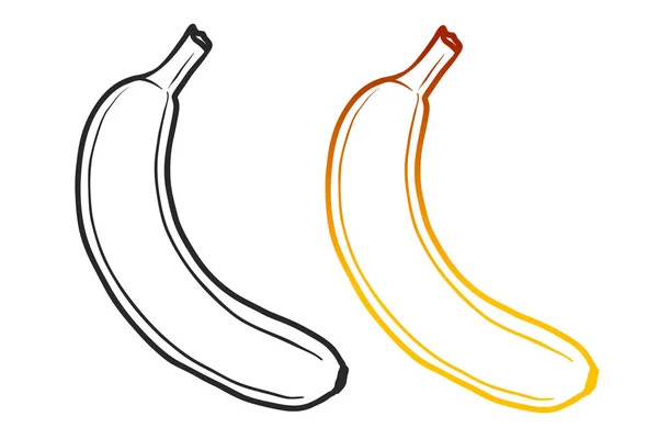 Bananen schwarz und Farbverlauf Umriss Illustrationen Set — Stockvektor