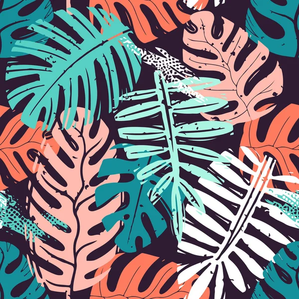 Abstract seamless vector tropical leaves pattern for girls, boys, clothes. Creative background with jungle. Funny botanical wallpaper for textile and fabric. Fashion style. Colorful bright — Stock Vector