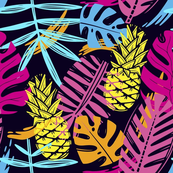 Abstrakte nahtlose Vektor tropischen Blättern Muster für Mädchen, Jungen, Kleidung. Kreativer Hintergrund mit Dschungel. lustige botanische Tapete für Textilien und Stoffe. Mode-Stil. Bunt leuchtend — Stockvektor