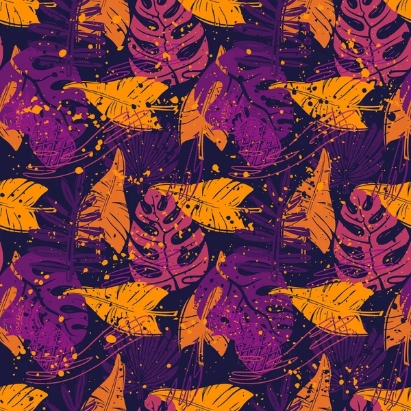 Abstract naadloze vector tropische verlaat patroon voor meisjes, jongens, kleding. Creatieve achtergrond met jungle. Grappige botanische behang voor textiel en stof. Mode stijl. Kleurrijke heldere — Stockvector