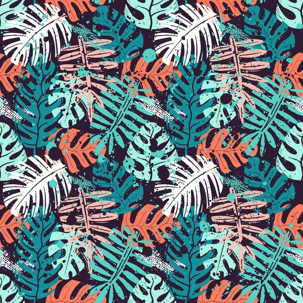 抽象无缝矢量热带叶子图案的女孩,男孩,衣服。创意背景与丛林。有趣的植物壁纸纺织品和织物。时尚风格。五颜六色明亮 — 图库矢量图片