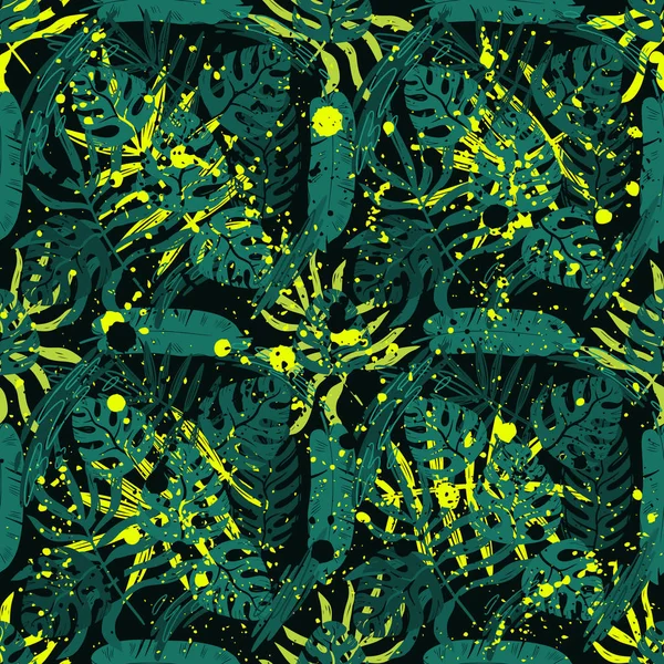 Patrón abstracto de hojas tropicales vectoriales sin costura para niñas, niños, ropa. Fondo creativo con la selva. Fondo de pantalla botánico divertido para textil y tela. Estilo de moda. Colorido brillante — Archivo Imágenes Vectoriales