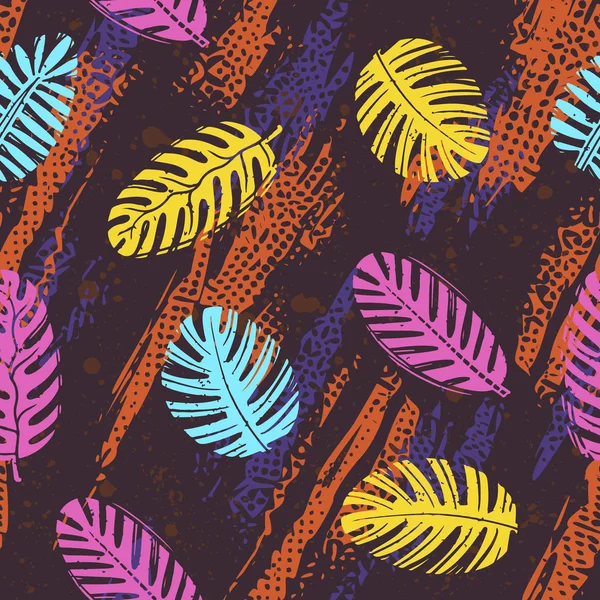 Jungle foliage chaotic hand drawn seamless pattern — Stock Vector