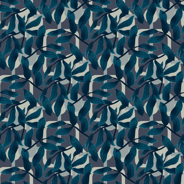 Tree branches with leaves vintage color seamless pattern — Stock Photo, Image