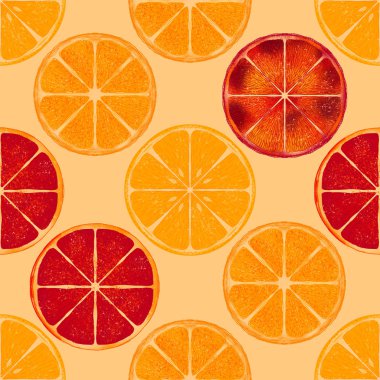 Grapefruit and lemon slices summer color seamless pattern