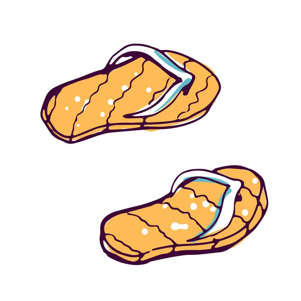 Flip flops summer footwear color hand drawn illustration — Stock Vector