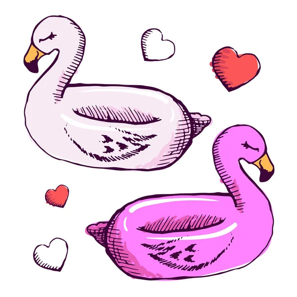 Flamingo círculos inflables dibujado a mano ilustraciones conjunto — Archivo Imágenes Vectoriales