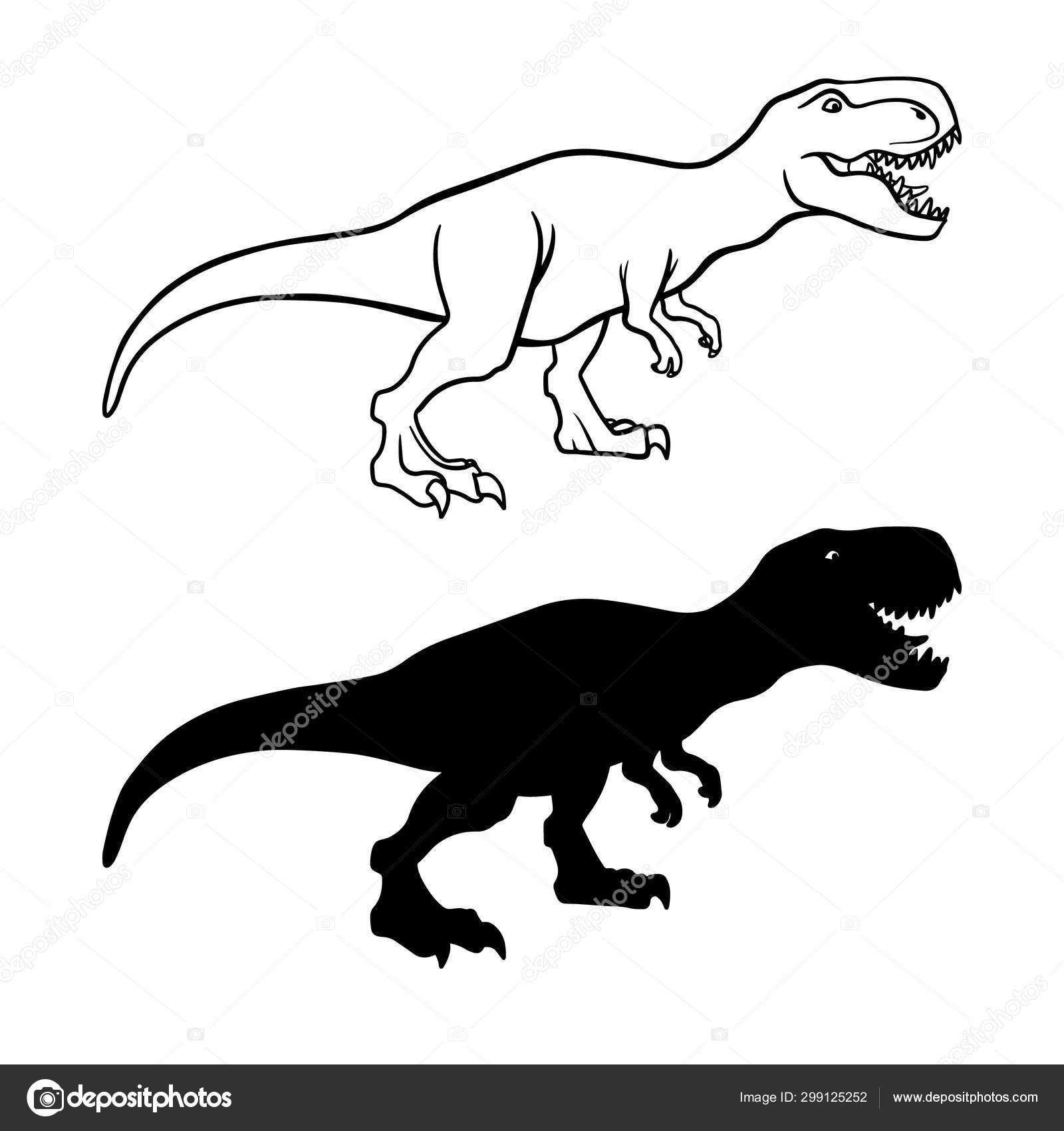 Tyrannosaurus rex esboço e silhueta ilustrações conjunto imagem