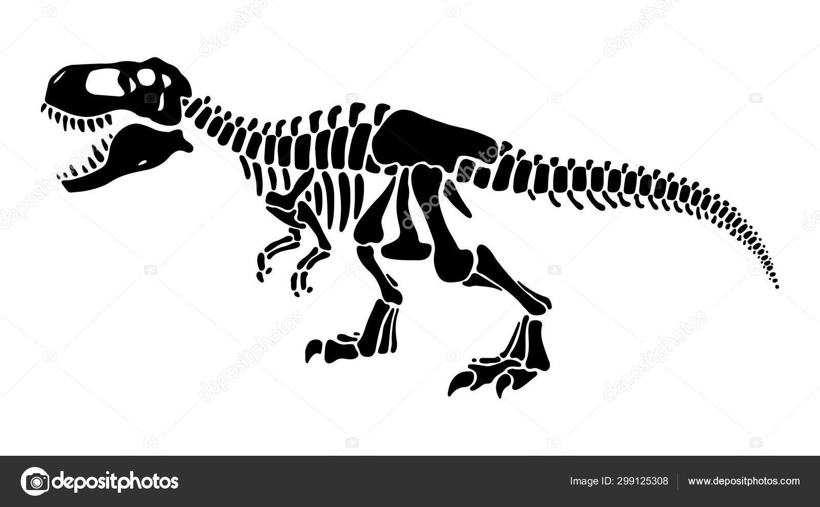 Ilustração da silhueta preto e branco do tyrannosaurus rex trex