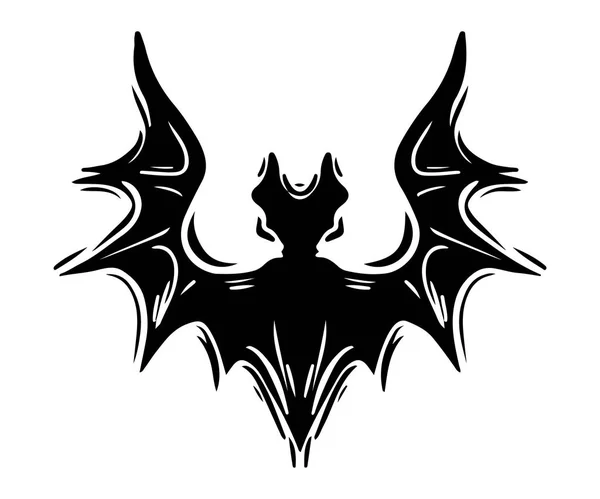 Chauve-souris aux ailes déployées illustration de silhouette dessinée à la main — Image vectorielle