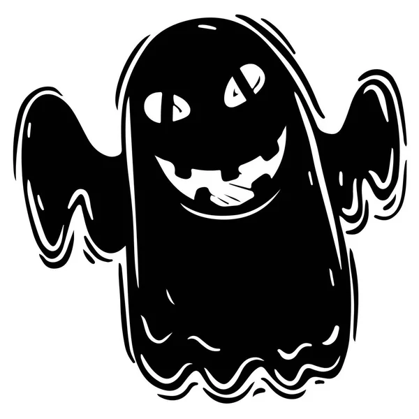 Fantasma assustador mão desenhada silhueta preta ilustração — Vetor de Stock