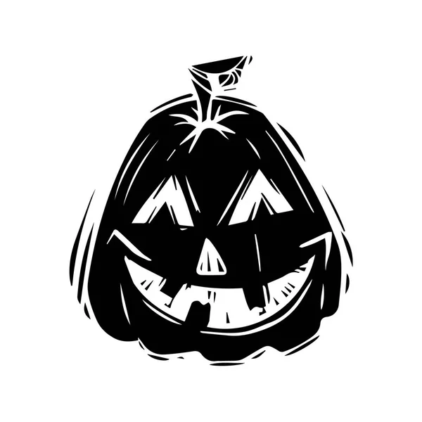 Smiling jack lantern hand drawn silhouette illustration — Stock Vector