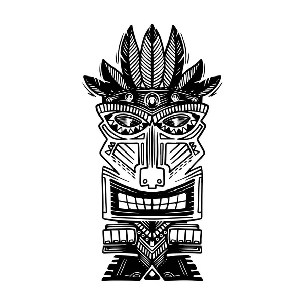 Ancient Tiki idol black and white outline illustrasjon – stockvektor