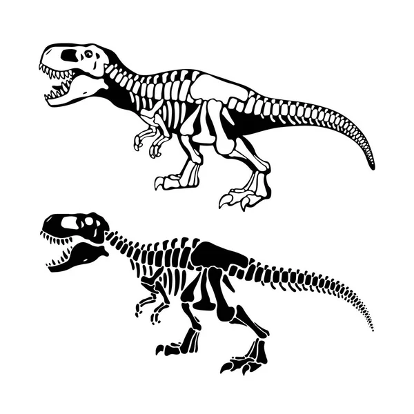 T rex dinosaures os espace négatif silhouette illustrations ensemble — Image vectorielle