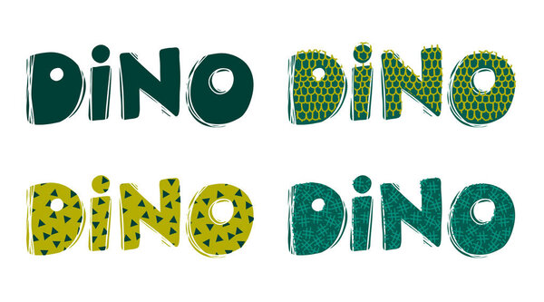 Dino word creative hand drawn letterings set