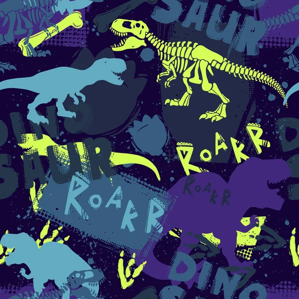 Dinosaur T Rex färg kreativ handritade sömlösa mönster — Stock vektor