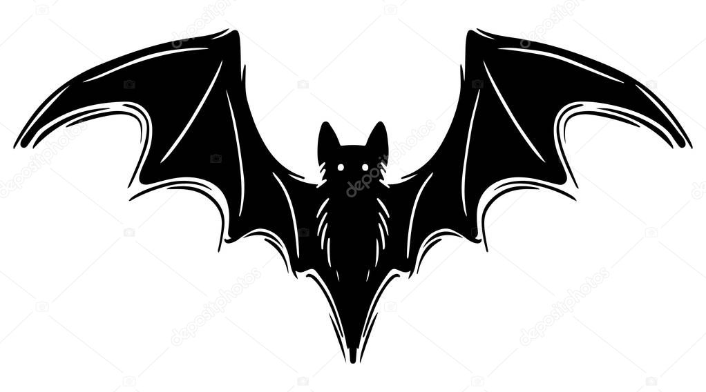 Bat with spread wings hand drawn silhouette illustration