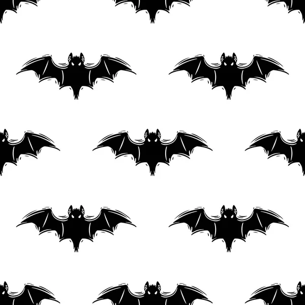 Sílhuetas de morcegos voadores padrão sem costura desenhado à mão — Vetor de Stock