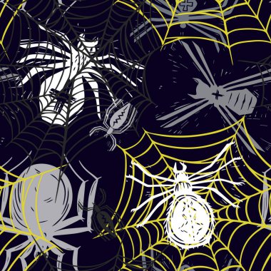 Kızlar, erkekler ve giysiler için soyut, dikişsiz cadılar bayramı deseni. Ürkütücü bir geçmişi var. Tekstil ve kumaş için komik duvar kağıtları. Moda tarzı. Renkli parlak