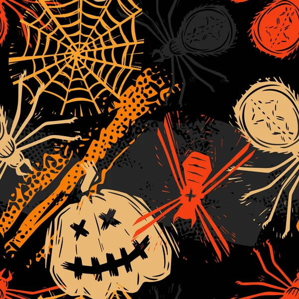 Abstraktní bezešvé halloween vzor pro dívky, chlapce, oblečení. Tvůrčí pozadí s hrůzou. Vtipné tapety na textil a tkaniny. Módní styl. Barevný jasný — Stockový vektor