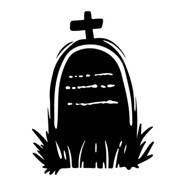 Korkunç mezar taşı el çizilmiş siyah siluet illüstrasyon