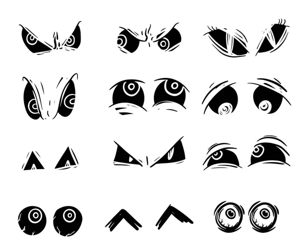 Vários olhos desenhados à mão conjunto monocromático ilustrações — Vetor de Stock