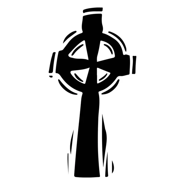 Creepy wooden cross hand drawn silhouette illustration — Stock Vector
