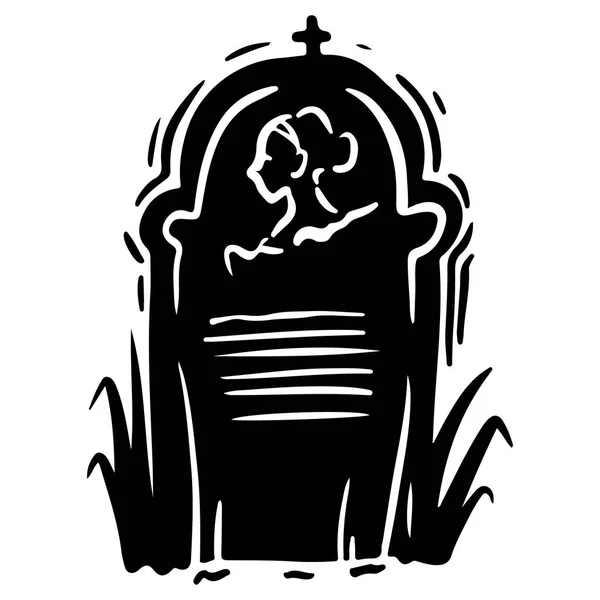 Ijesztő Tombstone kézzel rajzolt fekete sziluettje illusztráció — Stock Vector