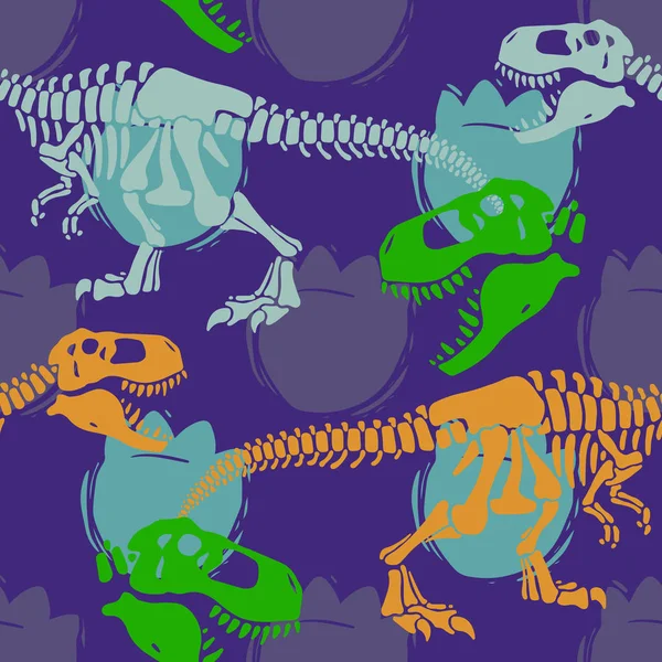 Abstrakte nahtlose Vektormuster für Mädchen, Jungen, Kleidung. kreativen Hintergrund mit jurassischen Periode, Dinosaurier kreative lustige Tapete für Textil und Stoff. Mode-Stil. Bunt leuchtend — Stockvektor
