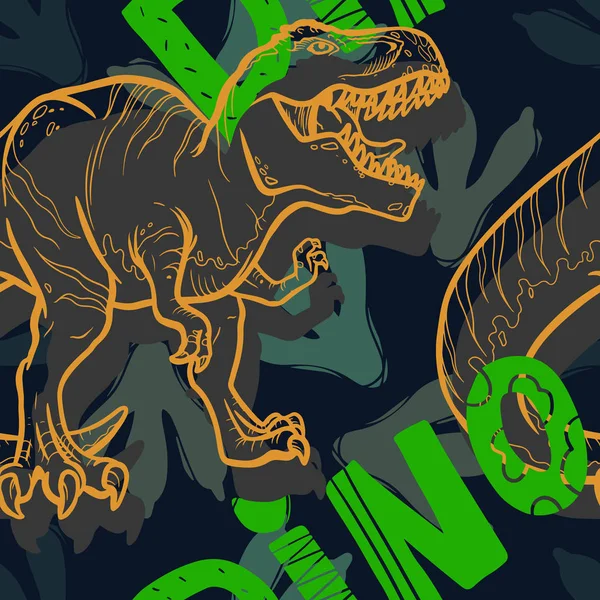 Pola vektor abstrak tak berjahit untuk anak perempuan, anak laki-laki, pakaian. Latar belakang kreatif dengan periode Jurassic, Dinosaurus kreatif Funny wallpaper untuk tekstil dan kain. Gaya fashion. Berwarna cerah - Stok Vektor