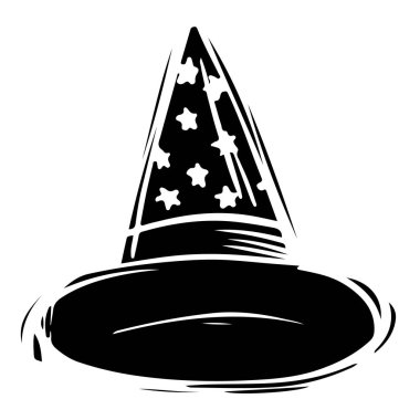 Sihirbaz şapkası siyah ve beyaz el çizimi
