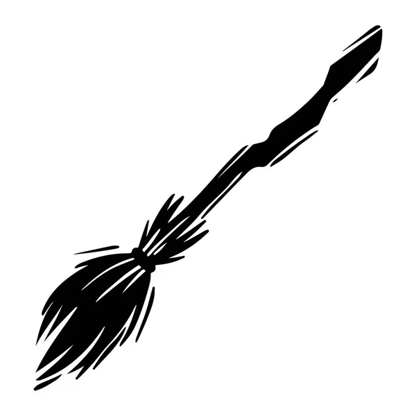 Broomstick black and white hand drawn illustration — Stock Vector