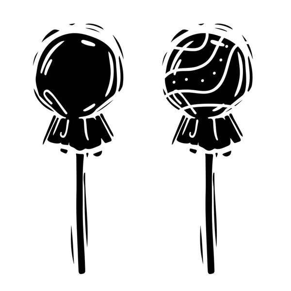 Lollipops preto e branco mão desenhada ilustrações conjunto —  Vetores de Stock