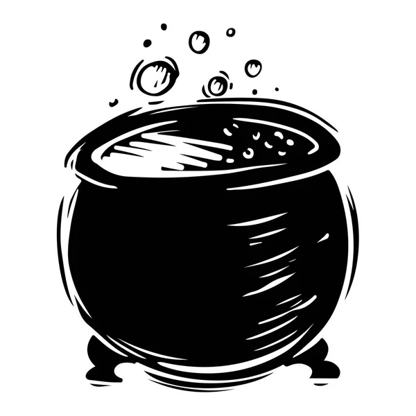 Cauldron with bubbling liquid hand drawn illustration — Stock Vector