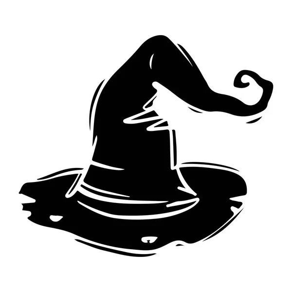 Vieux chapeau de sorcière noir et blanc illustration dessinée à la main — Image vectorielle