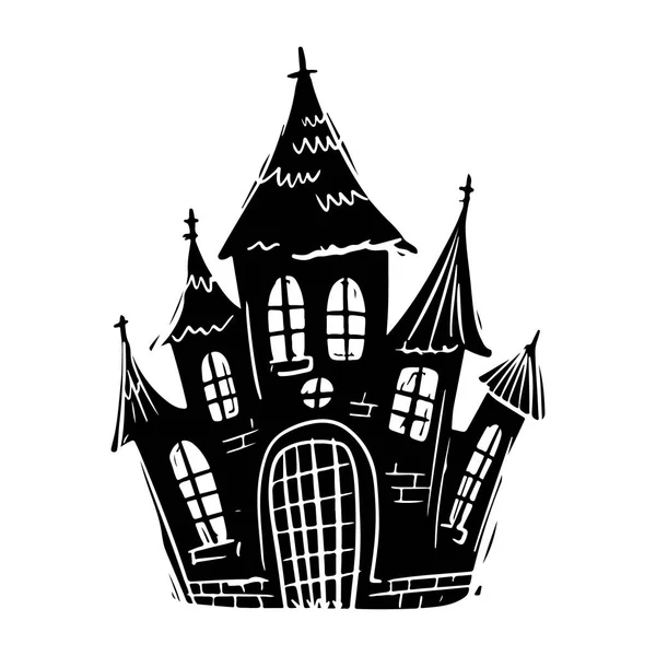 Castle fekete-fehér kézzel rajzolt illusztráció — Stock Vector