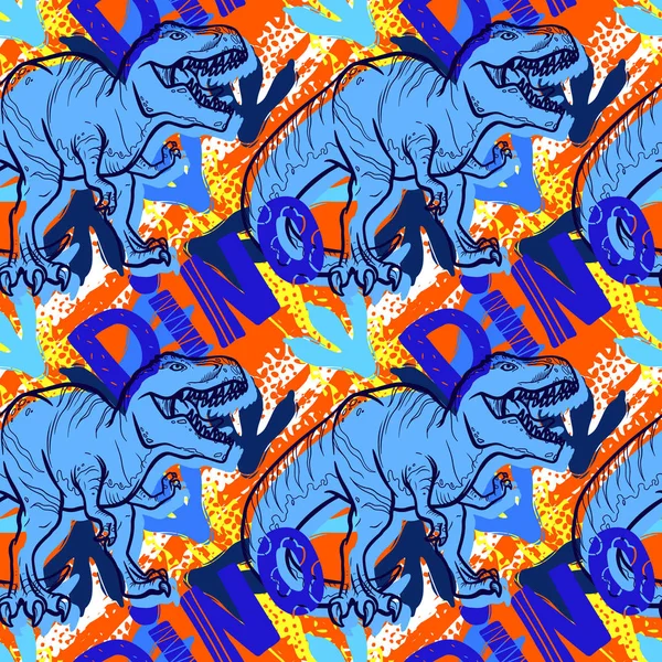 Abstract naadloze vector patroon voor meisjes, jongens, kleding. Creatieve achtergrond met Jurassic periode, Dinosaur creatief grappig behang voor textiel en stof. Mode stijl. Kleurrijke heldere — Stockvector