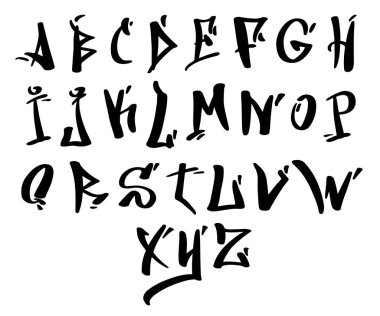 Yaratıcı siyah mürekkep fırça latin alfabe seti