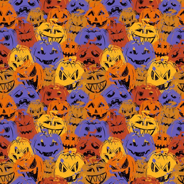 Smiling jack lanterns creative flat seamless pattern — Stock Vector